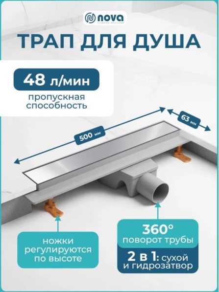 Душевой канал под плитку Nova 5750 Душевой канал под плитку Nova 5750